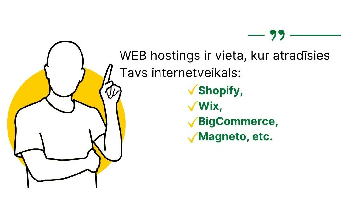 Web hostings, kurā atradīsies tavs internetveikals var būt dažādas platformas, piemēram, wix, shopify u.c.