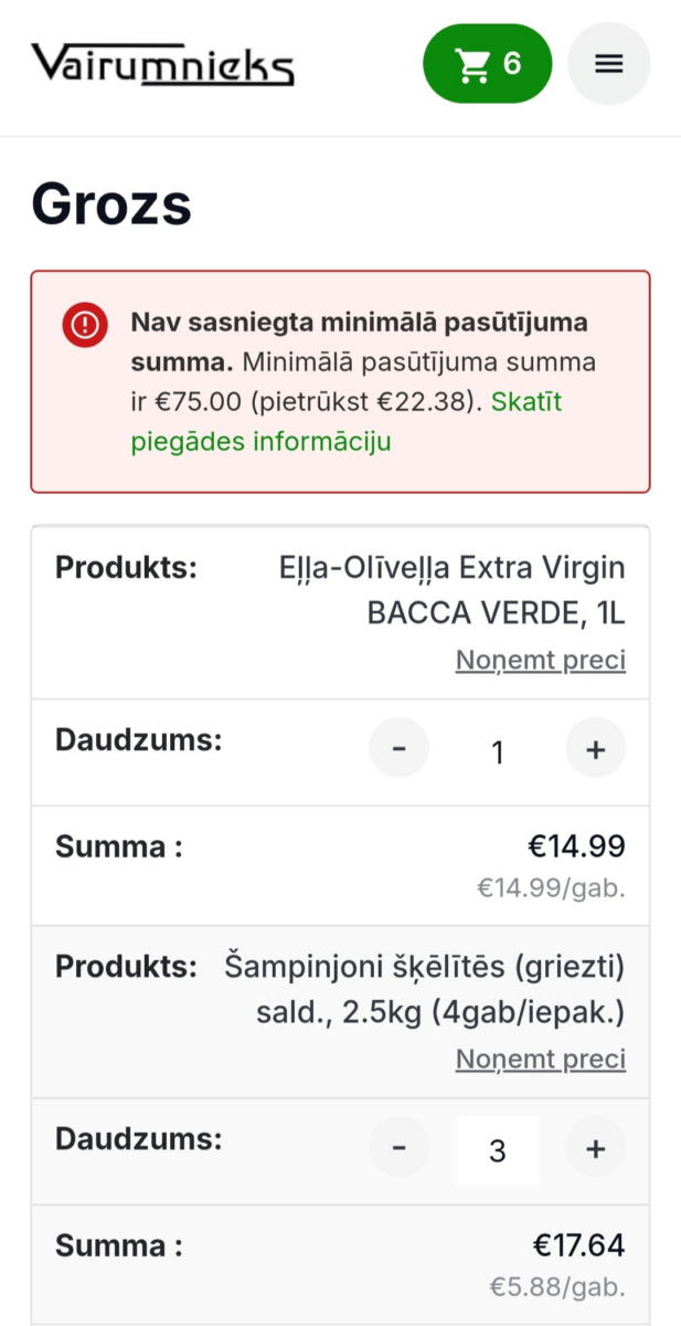 Produktu grozs mobilajās ierīcēs - Vairumnieks.lv