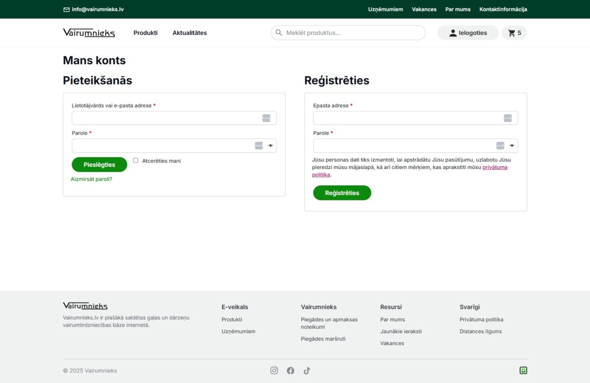 Vairumnieks.lv - Pieteikšanās lietotāja kontā