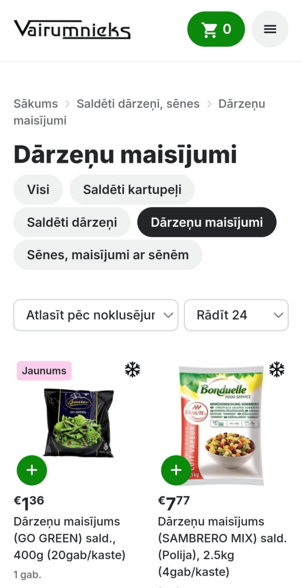 Produktu saraksts mobilajās ierīcēs - Vairumnieks.lv