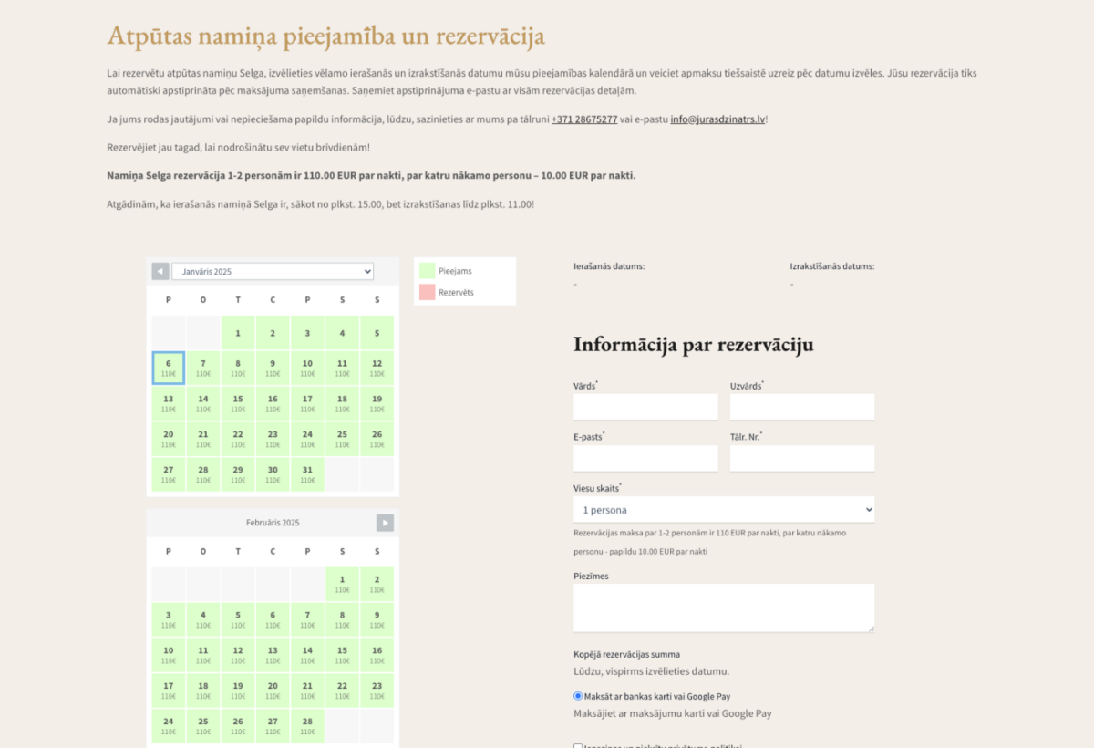 JurasDintars.lv rezervācija