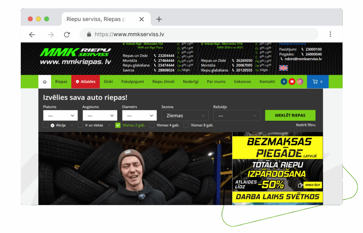MMK riepas - interneta veikala izstrāde