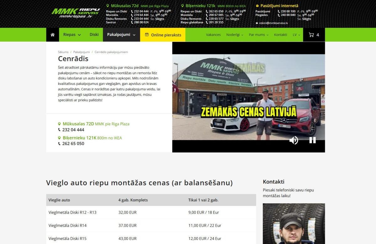 MMKriepas.lv - Pakalpojumu cenrādis