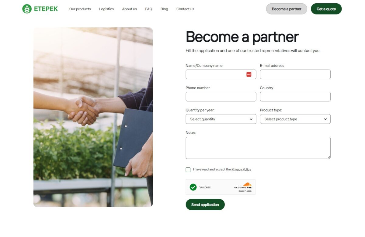 Etepek.com - sadarbības pieteikuma forma
