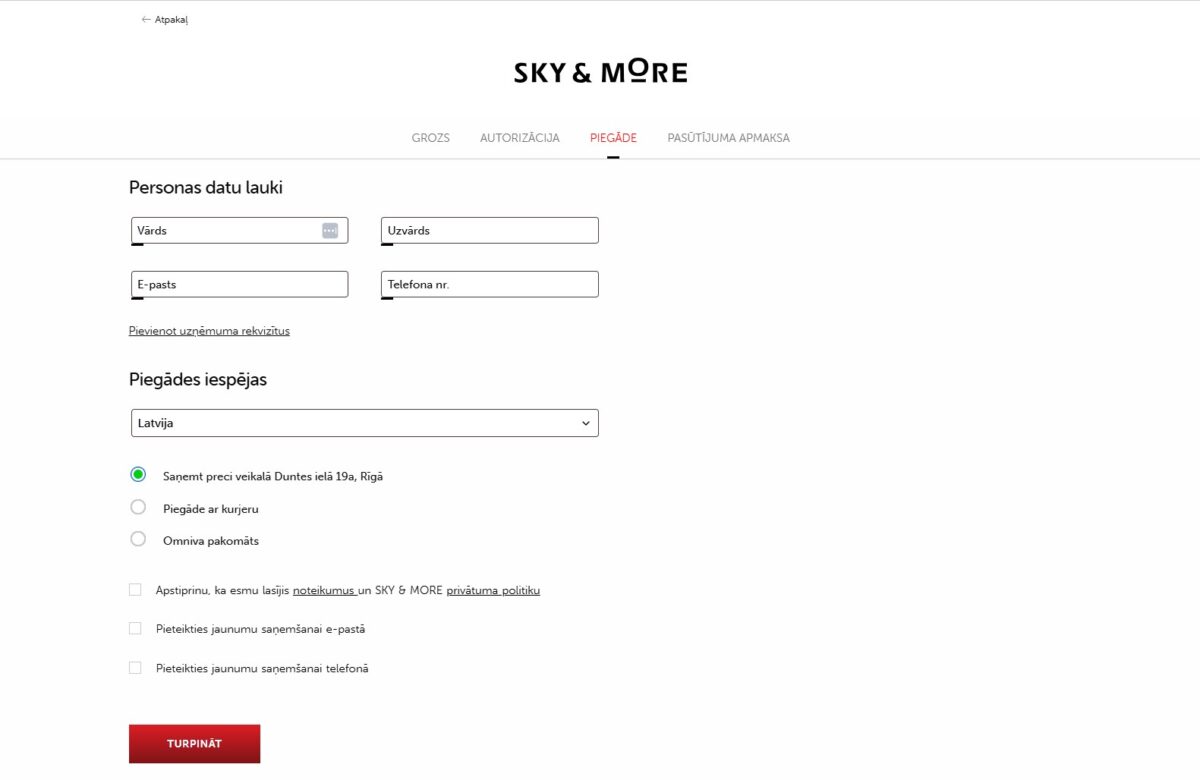 Skyandmore.lv - Pirkuma noformēšana