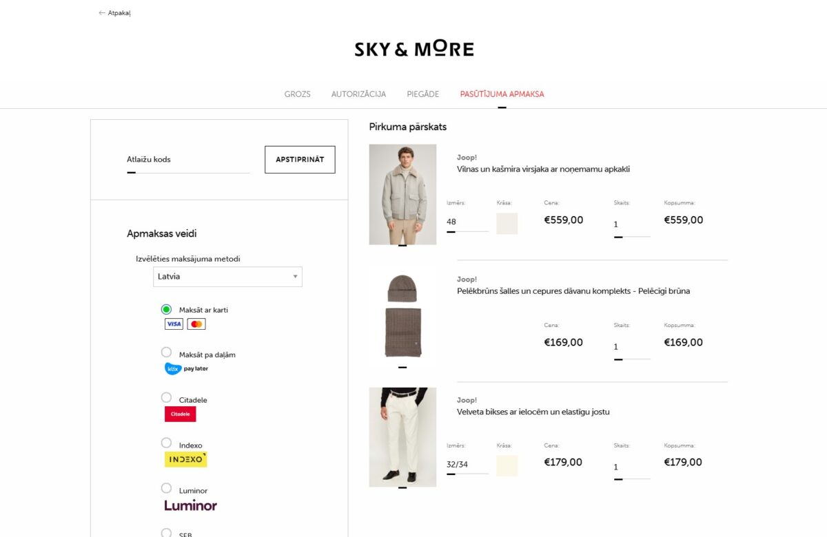 Skyandmore.lv - Pirkuma pārskats un apmaksa
