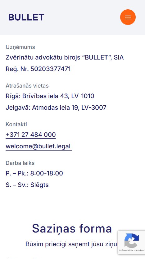 Kontaktinformācija - Advokātu birojs BULLET - mobile