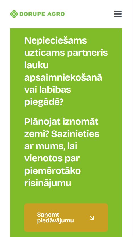 Aicinājums uz darbību jeb CTA - Dorupeagro.lv - mobile