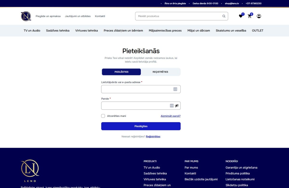 Leno.lv - Autorizācija lietotāja profilā