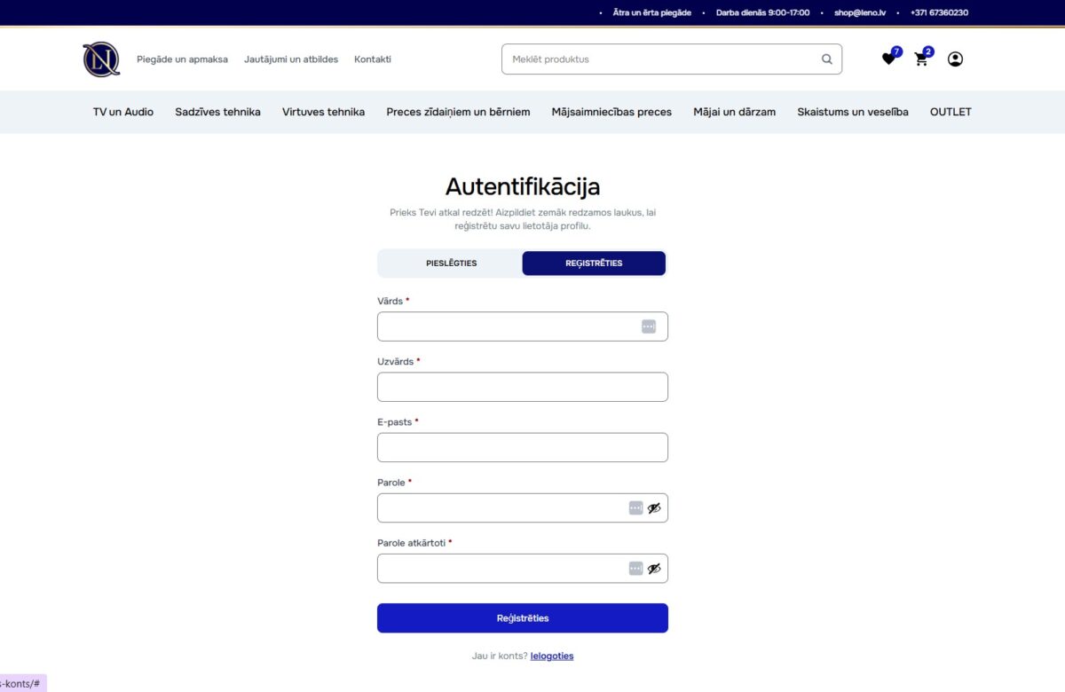 Leno.lv - Lietotāja profila reģistrēšana
