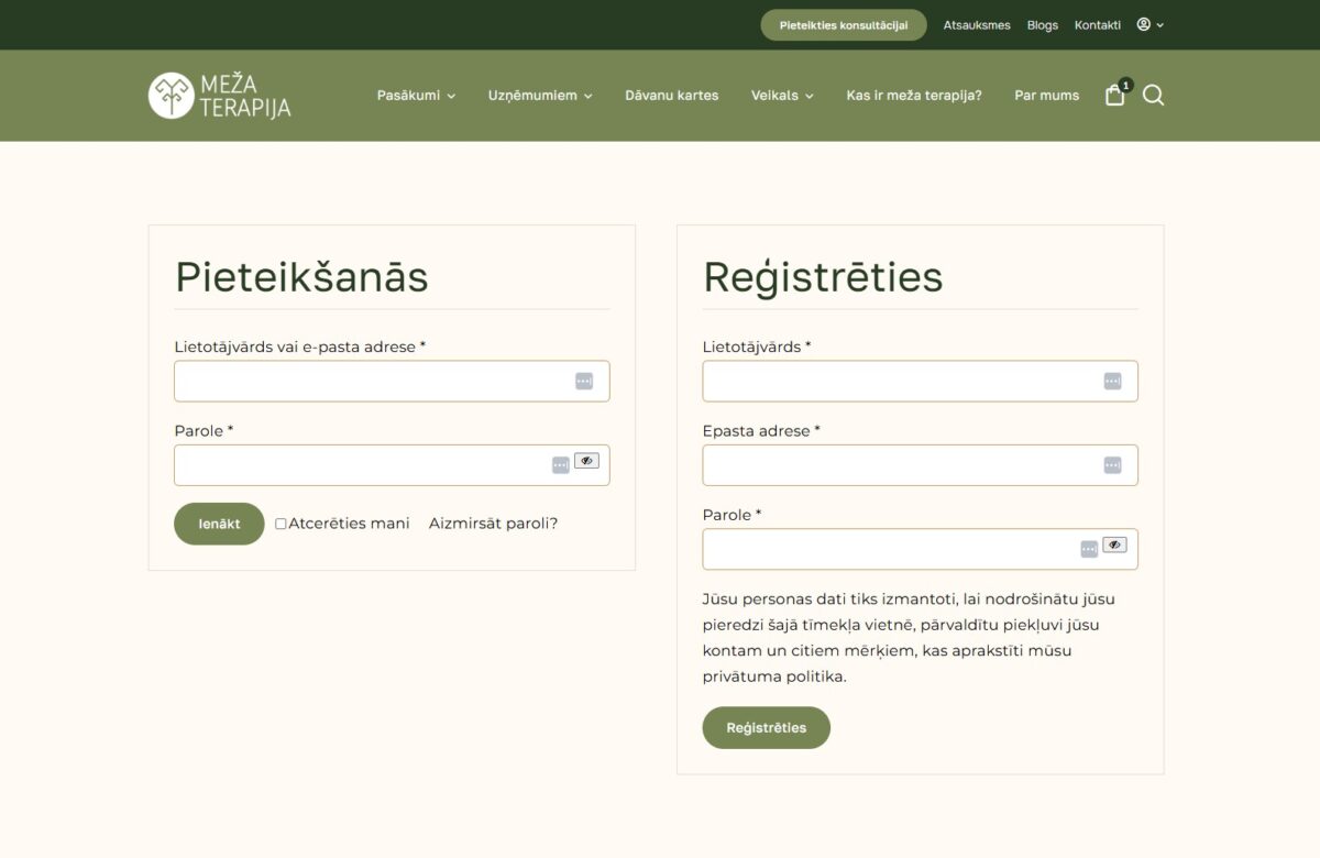 Lietotāja autorizācija un reģistrācija - Mezaterapija.lv
