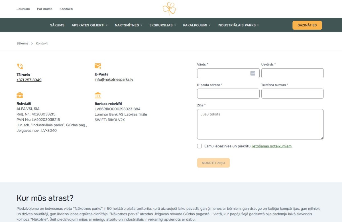 Nakotnesparks.lv - Kontaktinformācija