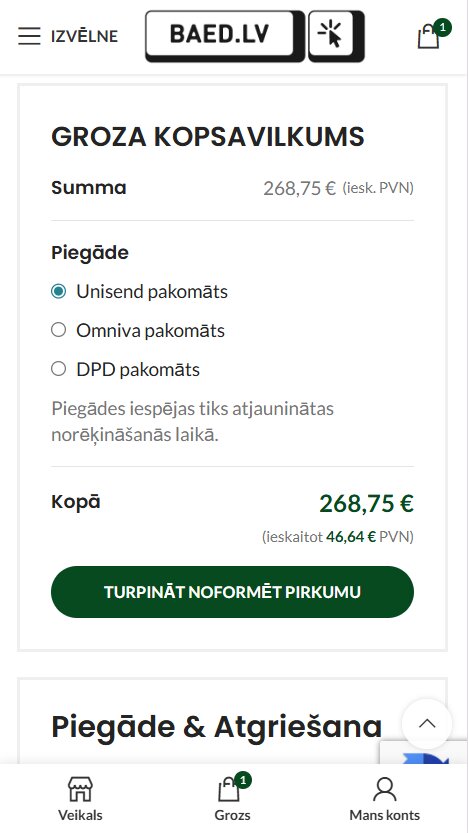 Baed.lv - Pirkuma groza kopsavilkums - mobile