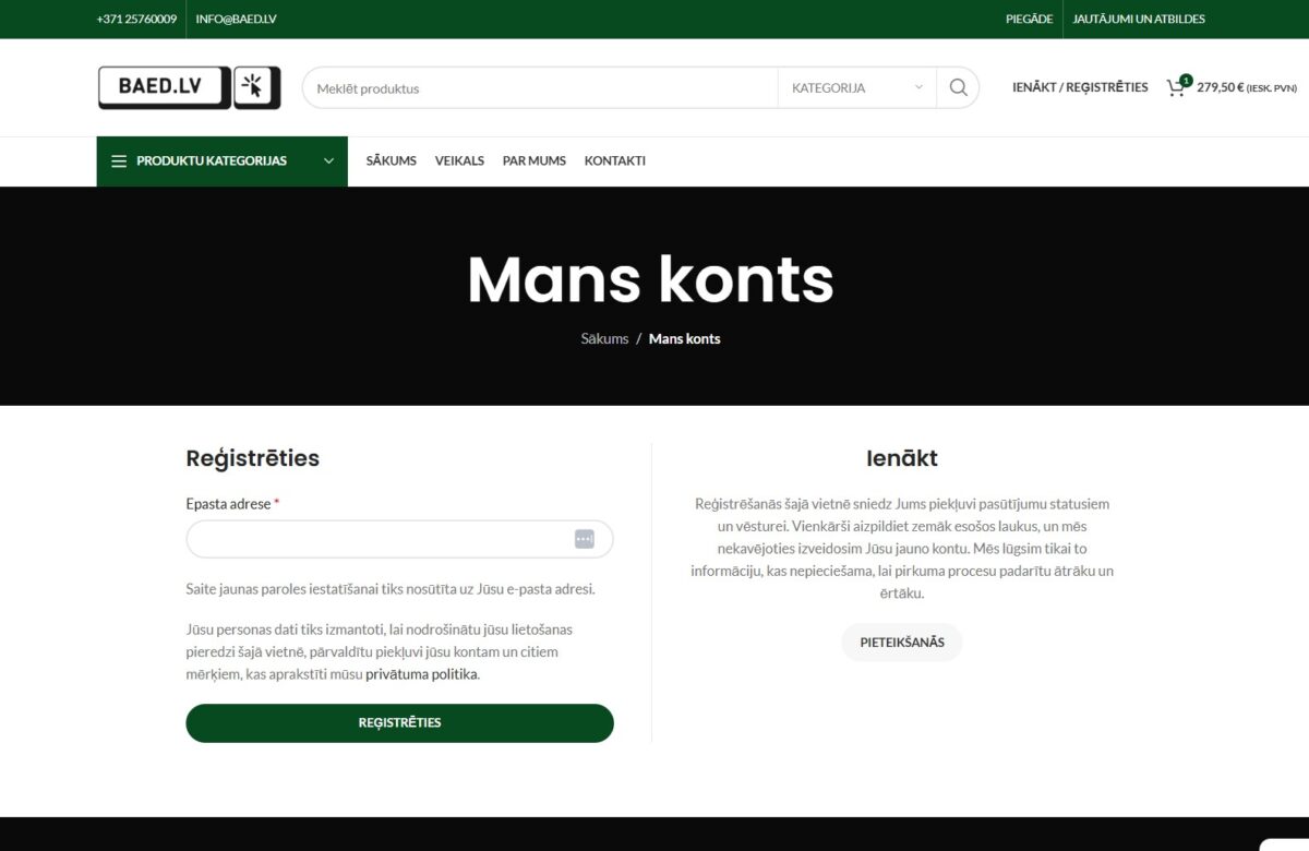 Baed.lv - Jauna lietotāja konta reģistrācija