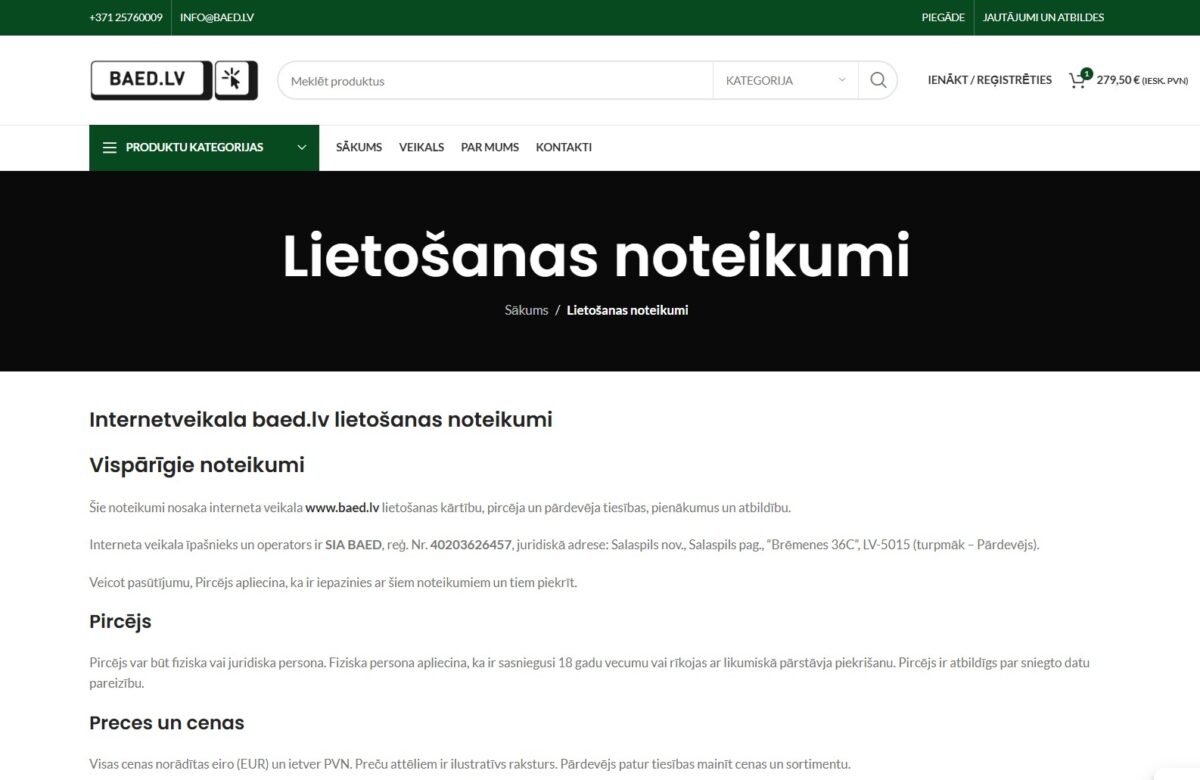 Baed.lv - Interneta veikala lietošanas noteikumi