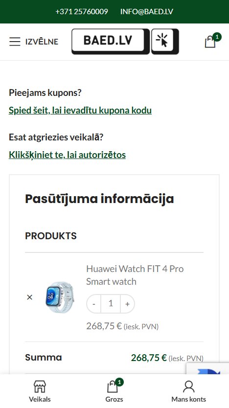 Baed.lv - Pasūtījuma noformēšana - mobile