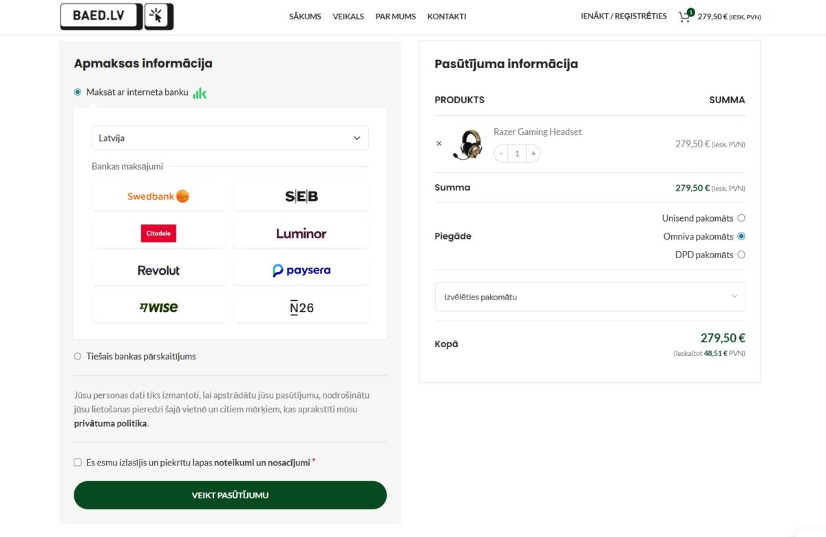 Baed.lv - Pirkuma apmaksas iespējas