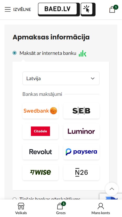 Baed.lv - Pirkuma apmaksas iespējas - mobile