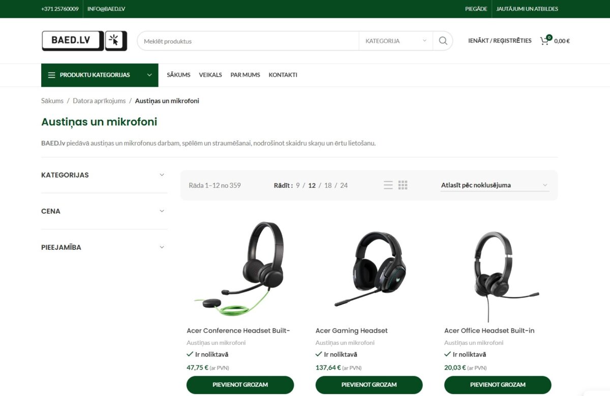 Baed.lv - Produktu kategorijas atvērums