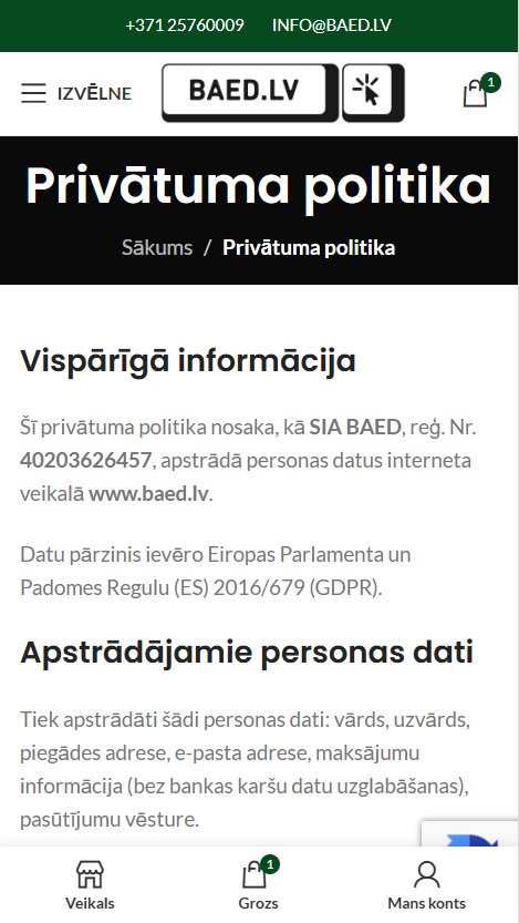 Baed.lv - Uzņēmuma privātuma politika - mobile