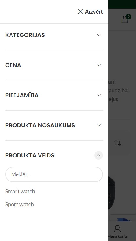 Baed.lv - Produktu filtri - mobile