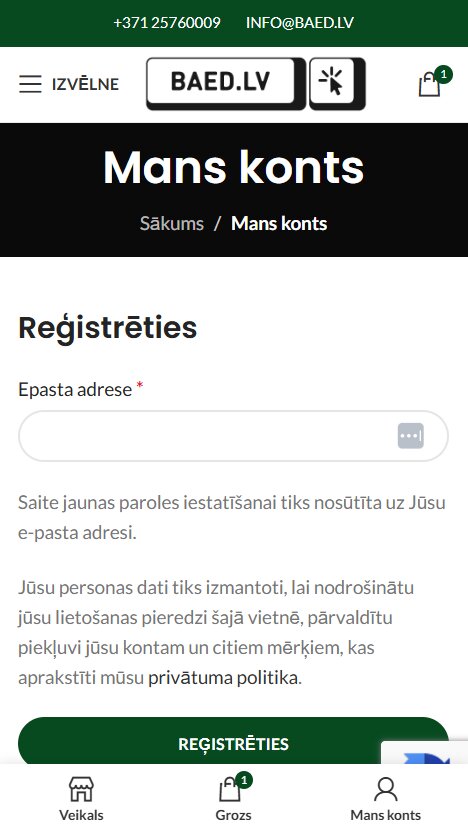 Baed.lv - Jauna lietotāja konta izveide - mobile