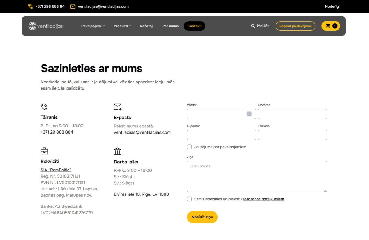 Ventilacijas.com - Uzņēmuma kontaktinformācija