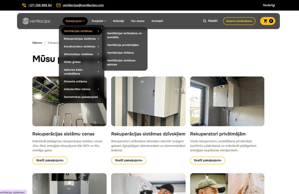 Ventilacijas.com - Mājaslapas navigācija