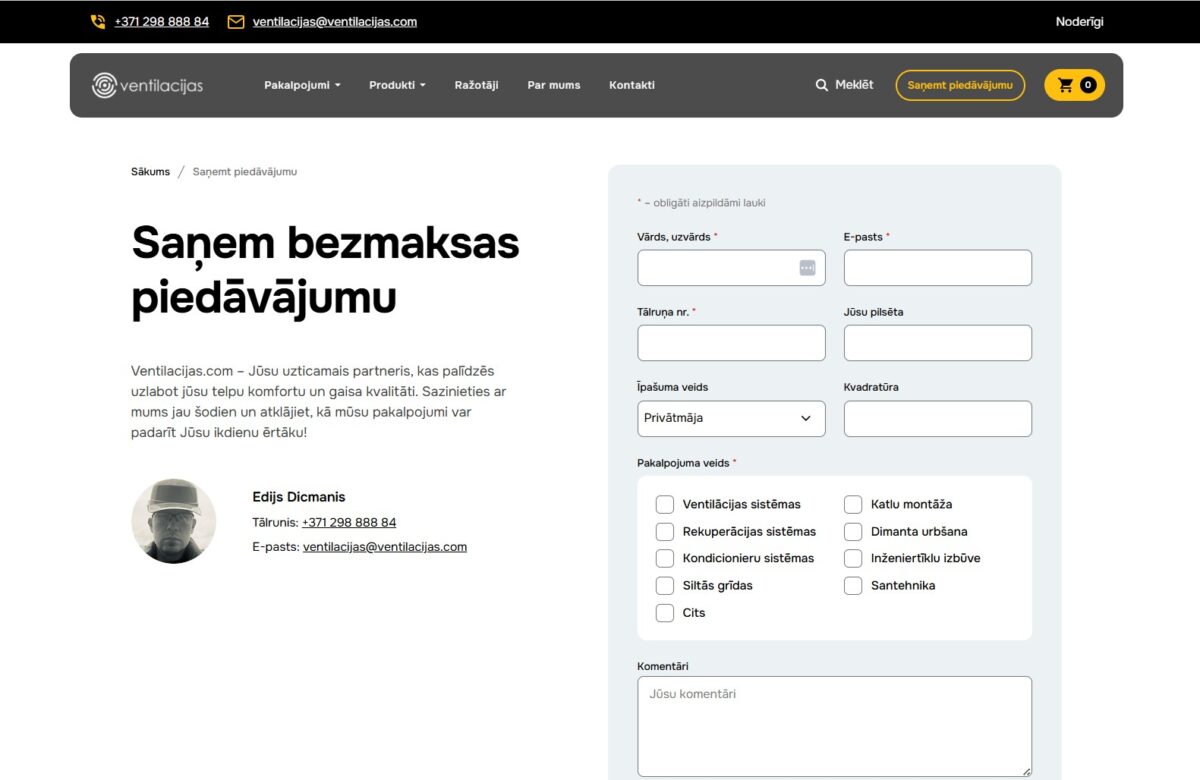 Ventilacijas.com - Saņemt bezmaksas piedāvājumu