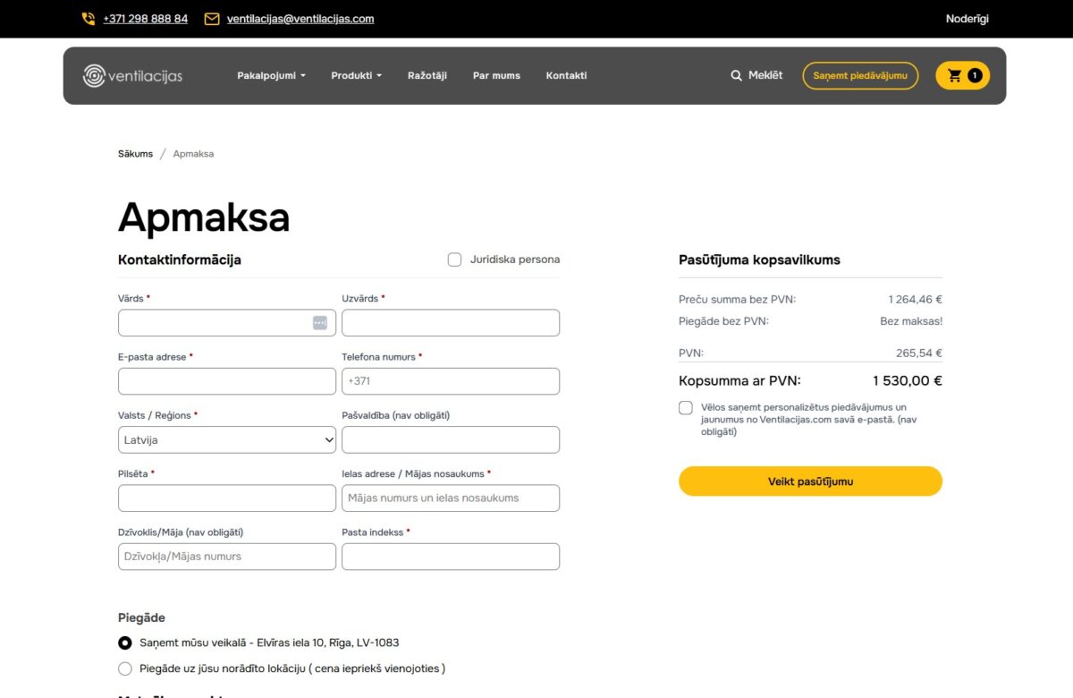 Ventilacijas.com - Pirkuma noformēšana