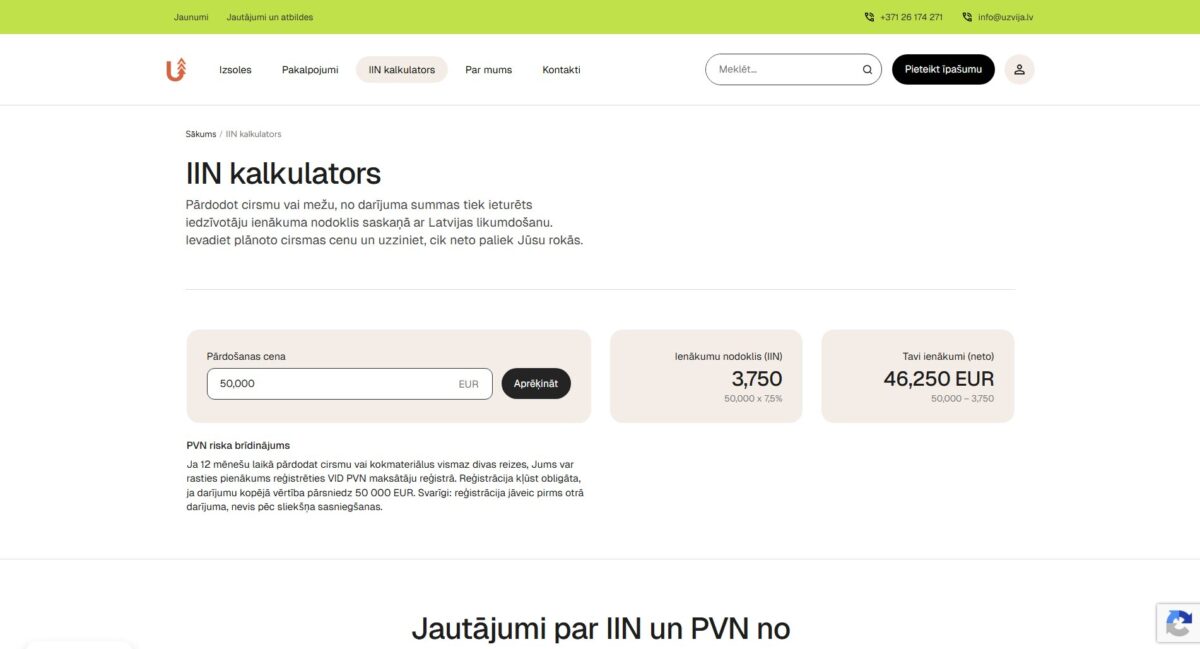 Uzvija.lv IIN kalkulatora aprēķins